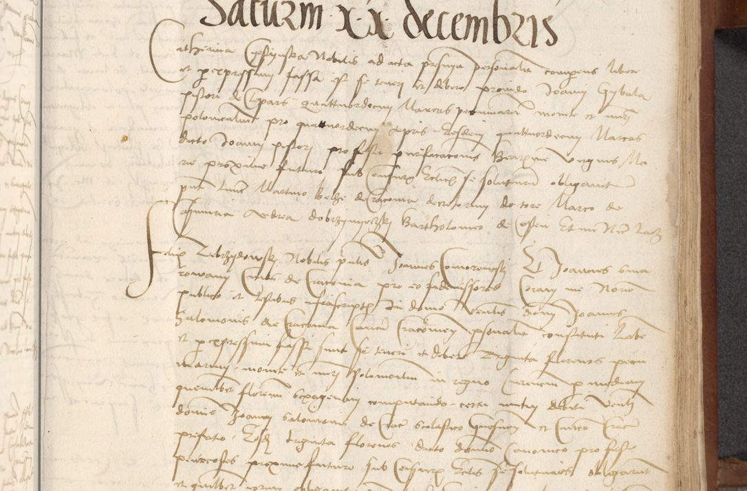 Zdjęcie nr 261 dla obiektu archiwalnego: [Acta] obligationum coram reverendo patre domino Thoma Rosnowsky canonico et offi[ciali C]racoviensi generali [a]d annum Domini 1514, [ind]itione secunda, pontificatus sanctissimi in Christo patris domini nostro domini Leonis divina providencia pape decimi moderni. Anno sue sanctitatis aduc ad 19 Marcii [...] primo secundis fatibus et felici sidere suum per manu Bronislaidis telluris Ursonici recipiunt et dii faveant ceptis