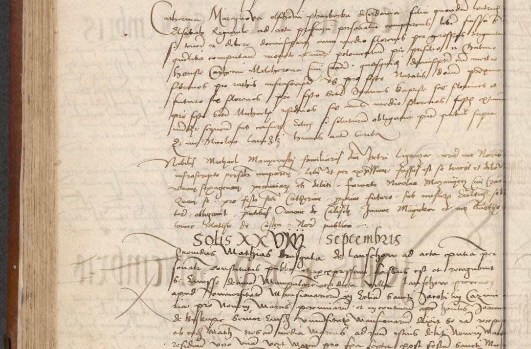 Zdjęcie nr 242 dla obiektu archiwalnego: [Acta] obligationum coram reverendo patre domino Thoma Rosnowsky canonico et offi[ciali C]racoviensi generali [a]d annum Domini 1514, [ind]itione secunda, pontificatus sanctissimi in Christo patris domini nostro domini Leonis divina providencia pape decimi moderni. Anno sue sanctitatis aduc ad 19 Marcii [...] primo secundis fatibus et felici sidere suum per manu Bronislaidis telluris Ursonici recipiunt et dii faveant ceptis