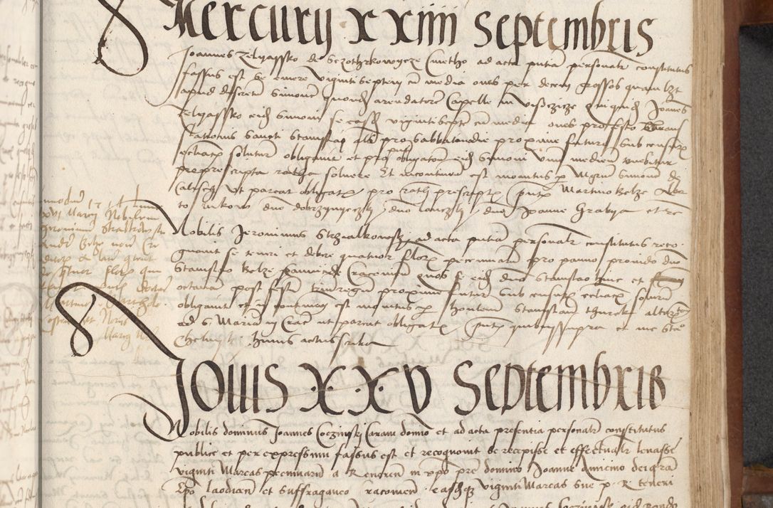 Zdjęcie nr 241 dla obiektu archiwalnego: [Acta] obligationum coram reverendo patre domino Thoma Rosnowsky canonico et offi[ciali C]racoviensi generali [a]d annum Domini 1514, [ind]itione secunda, pontificatus sanctissimi in Christo patris domini nostro domini Leonis divina providencia pape decimi moderni. Anno sue sanctitatis aduc ad 19 Marcii [...] primo secundis fatibus et felici sidere suum per manu Bronislaidis telluris Ursonici recipiunt et dii faveant ceptis