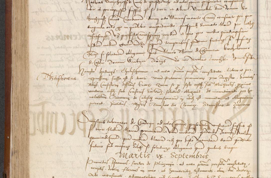 Zdjęcie nr 238 dla obiektu archiwalnego: [Acta] obligationum coram reverendo patre domino Thoma Rosnowsky canonico et offi[ciali C]racoviensi generali [a]d annum Domini 1514, [ind]itione secunda, pontificatus sanctissimi in Christo patris domini nostro domini Leonis divina providencia pape decimi moderni. Anno sue sanctitatis aduc ad 19 Marcii [...] primo secundis fatibus et felici sidere suum per manu Bronislaidis telluris Ursonici recipiunt et dii faveant ceptis