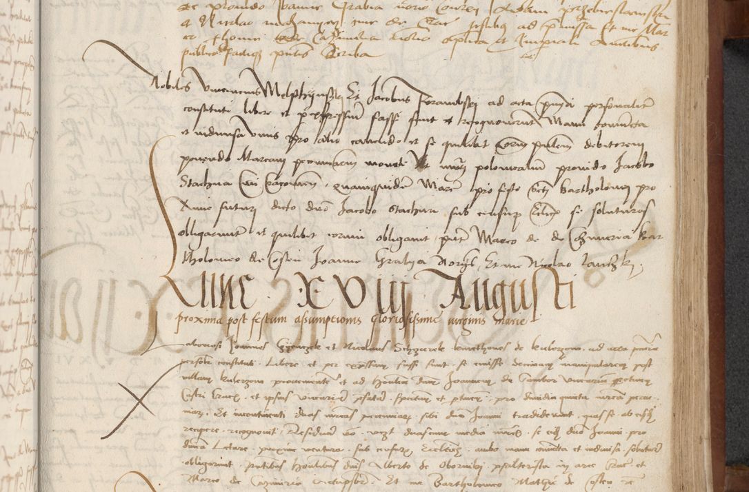Zdjęcie nr 233 dla obiektu archiwalnego: [Acta] obligationum coram reverendo patre domino Thoma Rosnowsky canonico et offi[ciali C]racoviensi generali [a]d annum Domini 1514, [ind]itione secunda, pontificatus sanctissimi in Christo patris domini nostro domini Leonis divina providencia pape decimi moderni. Anno sue sanctitatis aduc ad 19 Marcii [...] primo secundis fatibus et felici sidere suum per manu Bronislaidis telluris Ursonici recipiunt et dii faveant ceptis