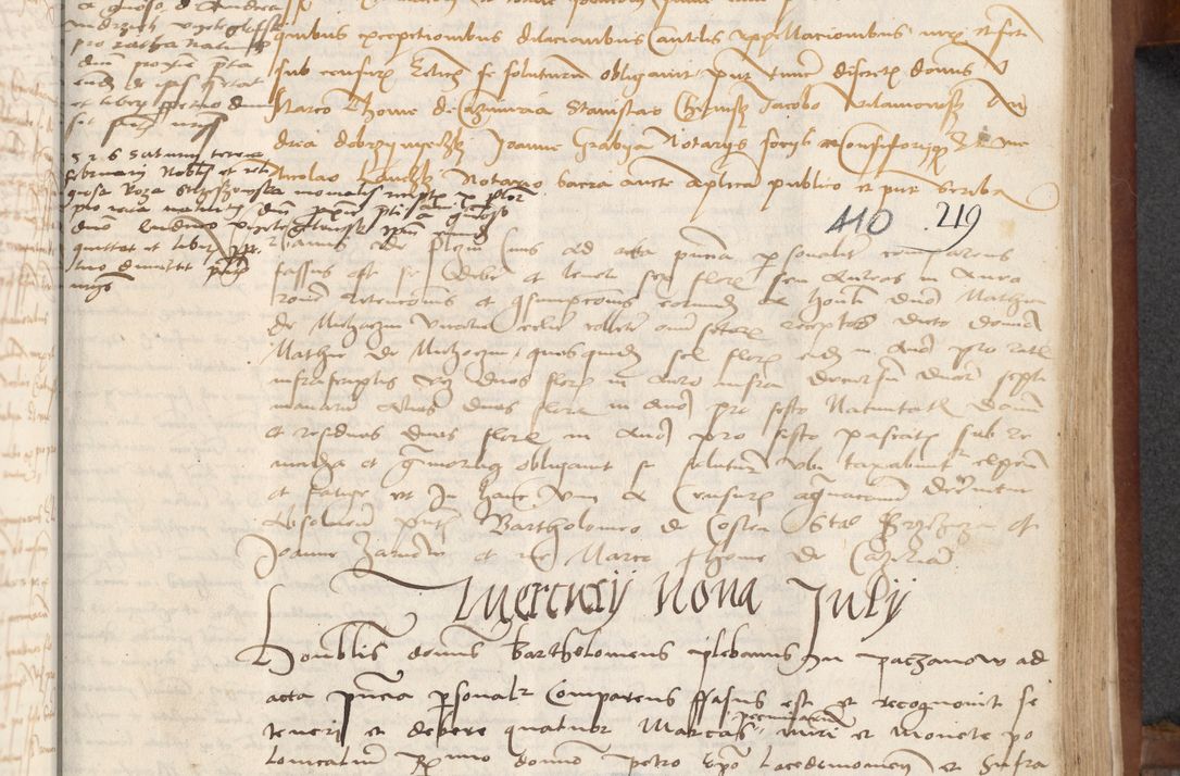 Zdjęcie nr 225 dla obiektu archiwalnego: [Acta] obligationum coram reverendo patre domino Thoma Rosnowsky canonico et offi[ciali C]racoviensi generali [a]d annum Domini 1514, [ind]itione secunda, pontificatus sanctissimi in Christo patris domini nostro domini Leonis divina providencia pape decimi moderni. Anno sue sanctitatis aduc ad 19 Marcii [...] primo secundis fatibus et felici sidere suum per manu Bronislaidis telluris Ursonici recipiunt et dii faveant ceptis