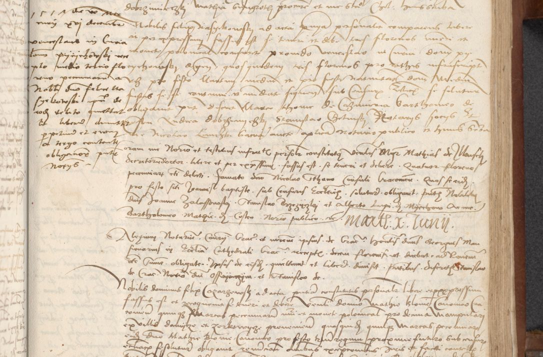 Zdjęcie nr 215 dla obiektu archiwalnego: [Acta] obligationum coram reverendo patre domino Thoma Rosnowsky canonico et offi[ciali C]racoviensi generali [a]d annum Domini 1514, [ind]itione secunda, pontificatus sanctissimi in Christo patris domini nostro domini Leonis divina providencia pape decimi moderni. Anno sue sanctitatis aduc ad 19 Marcii [...] primo secundis fatibus et felici sidere suum per manu Bronislaidis telluris Ursonici recipiunt et dii faveant ceptis