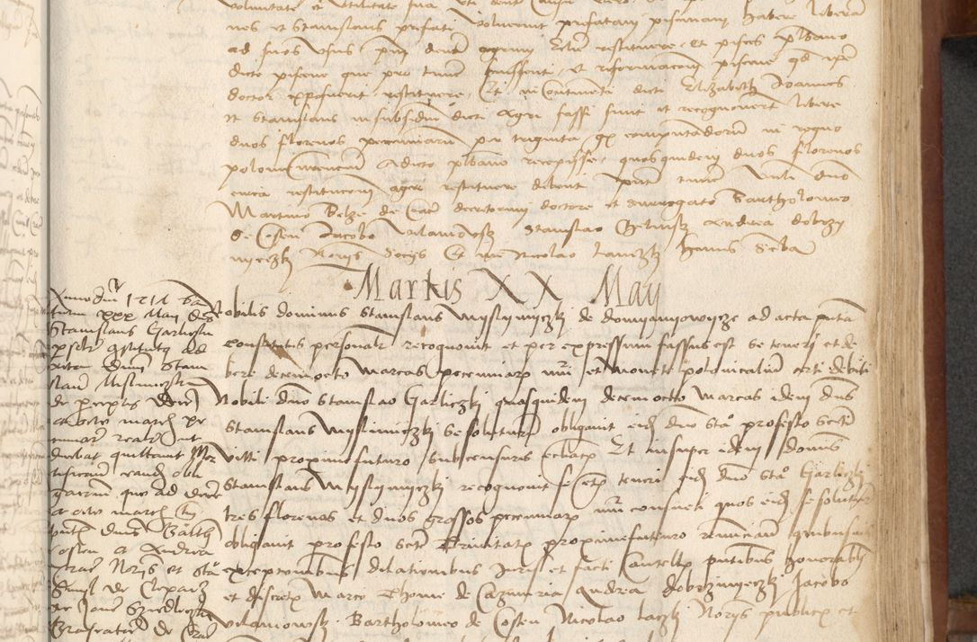 Zdjęcie nr 209 dla obiektu archiwalnego: [Acta] obligationum coram reverendo patre domino Thoma Rosnowsky canonico et offi[ciali C]racoviensi generali [a]d annum Domini 1514, [ind]itione secunda, pontificatus sanctissimi in Christo patris domini nostro domini Leonis divina providencia pape decimi moderni. Anno sue sanctitatis aduc ad 19 Marcii [...] primo secundis fatibus et felici sidere suum per manu Bronislaidis telluris Ursonici recipiunt et dii faveant ceptis