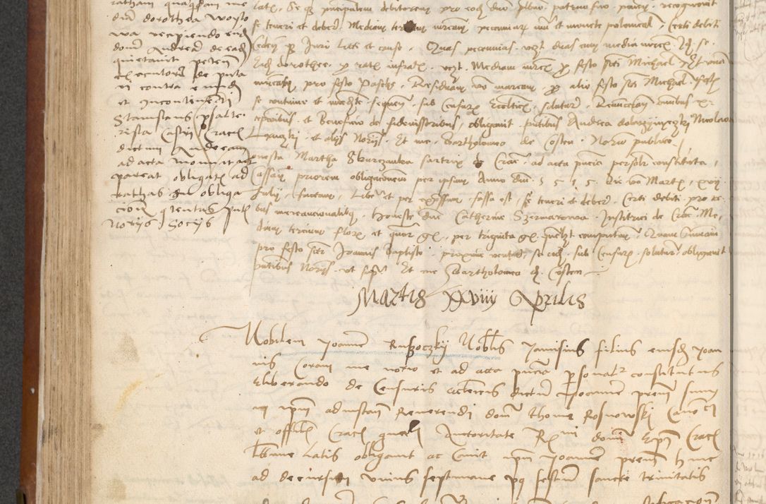 Zdjęcie nr 202 dla obiektu archiwalnego: [Acta] obligationum coram reverendo patre domino Thoma Rosnowsky canonico et offi[ciali C]racoviensi generali [a]d annum Domini 1514, [ind]itione secunda, pontificatus sanctissimi in Christo patris domini nostro domini Leonis divina providencia pape decimi moderni. Anno sue sanctitatis aduc ad 19 Marcii [...] primo secundis fatibus et felici sidere suum per manu Bronislaidis telluris Ursonici recipiunt et dii faveant ceptis