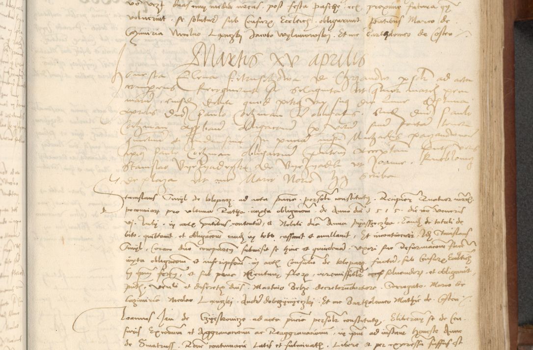 Zdjęcie nr 199 dla obiektu archiwalnego: [Acta] obligationum coram reverendo patre domino Thoma Rosnowsky canonico et offi[ciali C]racoviensi generali [a]d annum Domini 1514, [ind]itione secunda, pontificatus sanctissimi in Christo patris domini nostro domini Leonis divina providencia pape decimi moderni. Anno sue sanctitatis aduc ad 19 Marcii [...] primo secundis fatibus et felici sidere suum per manu Bronislaidis telluris Ursonici recipiunt et dii faveant ceptis