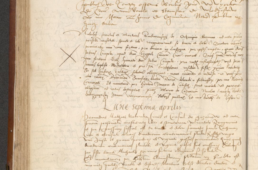 Zdjęcie nr 196 dla obiektu archiwalnego: [Acta] obligationum coram reverendo patre domino Thoma Rosnowsky canonico et offi[ciali C]racoviensi generali [a]d annum Domini 1514, [ind]itione secunda, pontificatus sanctissimi in Christo patris domini nostro domini Leonis divina providencia pape decimi moderni. Anno sue sanctitatis aduc ad 19 Marcii [...] primo secundis fatibus et felici sidere suum per manu Bronislaidis telluris Ursonici recipiunt et dii faveant ceptis