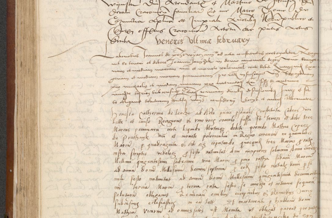 Zdjęcie nr 180 dla obiektu archiwalnego: [Acta] obligationum coram reverendo patre domino Thoma Rosnowsky canonico et offi[ciali C]racoviensi generali [a]d annum Domini 1514, [ind]itione secunda, pontificatus sanctissimi in Christo patris domini nostro domini Leonis divina providencia pape decimi moderni. Anno sue sanctitatis aduc ad 19 Marcii [...] primo secundis fatibus et felici sidere suum per manu Bronislaidis telluris Ursonici recipiunt et dii faveant ceptis