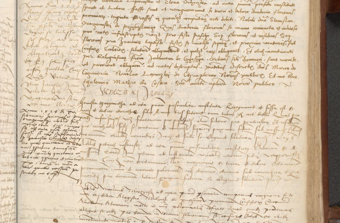 Zdjęcie nr 161 dla obiektu archiwalnego: [Acta] obligationum coram reverendo patre domino Thoma Rosnowsky canonico et offi[ciali C]racoviensi generali [a]d annum Domini 1514, [ind]itione secunda, pontificatus sanctissimi in Christo patris domini nostro domini Leonis divina providencia pape decimi moderni. Anno sue sanctitatis aduc ad 19 Marcii [...] primo secundis fatibus et felici sidere suum per manu Bronislaidis telluris Ursonici recipiunt et dii faveant ceptis