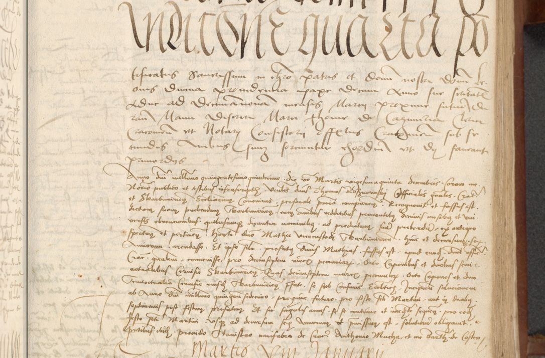 Zdjęcie nr 159 dla obiektu archiwalnego: [Acta] obligationum coram reverendo patre domino Thoma Rosnowsky canonico et offi[ciali C]racoviensi generali [a]d annum Domini 1514, [ind]itione secunda, pontificatus sanctissimi in Christo patris domini nostro domini Leonis divina providencia pape decimi moderni. Anno sue sanctitatis aduc ad 19 Marcii [...] primo secundis fatibus et felici sidere suum per manu Bronislaidis telluris Ursonici recipiunt et dii faveant ceptis