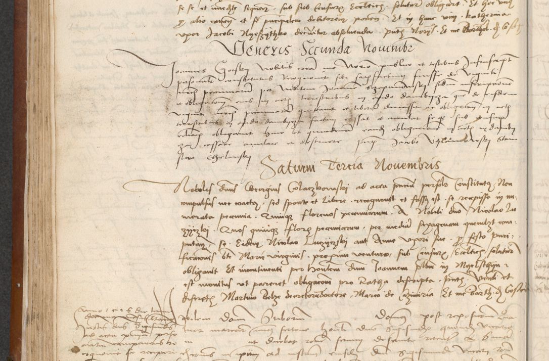 Zdjęcie nr 146 dla obiektu archiwalnego: [Acta] obligationum coram reverendo patre domino Thoma Rosnowsky canonico et offi[ciali C]racoviensi generali [a]d annum Domini 1514, [ind]itione secunda, pontificatus sanctissimi in Christo patris domini nostro domini Leonis divina providencia pape decimi moderni. Anno sue sanctitatis aduc ad 19 Marcii [...] primo secundis fatibus et felici sidere suum per manu Bronislaidis telluris Ursonici recipiunt et dii faveant ceptis