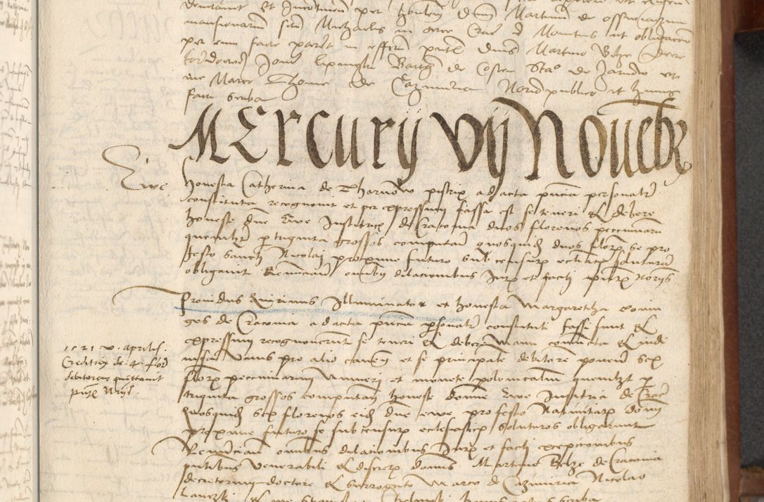 Zdjęcie nr 147 dla obiektu archiwalnego: [Acta] obligationum coram reverendo patre domino Thoma Rosnowsky canonico et offi[ciali C]racoviensi generali [a]d annum Domini 1514, [ind]itione secunda, pontificatus sanctissimi in Christo patris domini nostro domini Leonis divina providencia pape decimi moderni. Anno sue sanctitatis aduc ad 19 Marcii [...] primo secundis fatibus et felici sidere suum per manu Bronislaidis telluris Ursonici recipiunt et dii faveant ceptis