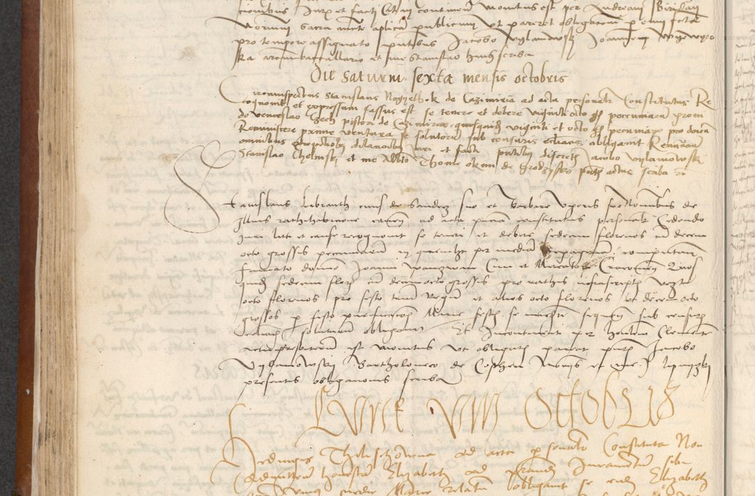 Zdjęcie nr 140 dla obiektu archiwalnego: [Acta] obligationum coram reverendo patre domino Thoma Rosnowsky canonico et offi[ciali C]racoviensi generali [a]d annum Domini 1514, [ind]itione secunda, pontificatus sanctissimi in Christo patris domini nostro domini Leonis divina providencia pape decimi moderni. Anno sue sanctitatis aduc ad 19 Marcii [...] primo secundis fatibus et felici sidere suum per manu Bronislaidis telluris Ursonici recipiunt et dii faveant ceptis