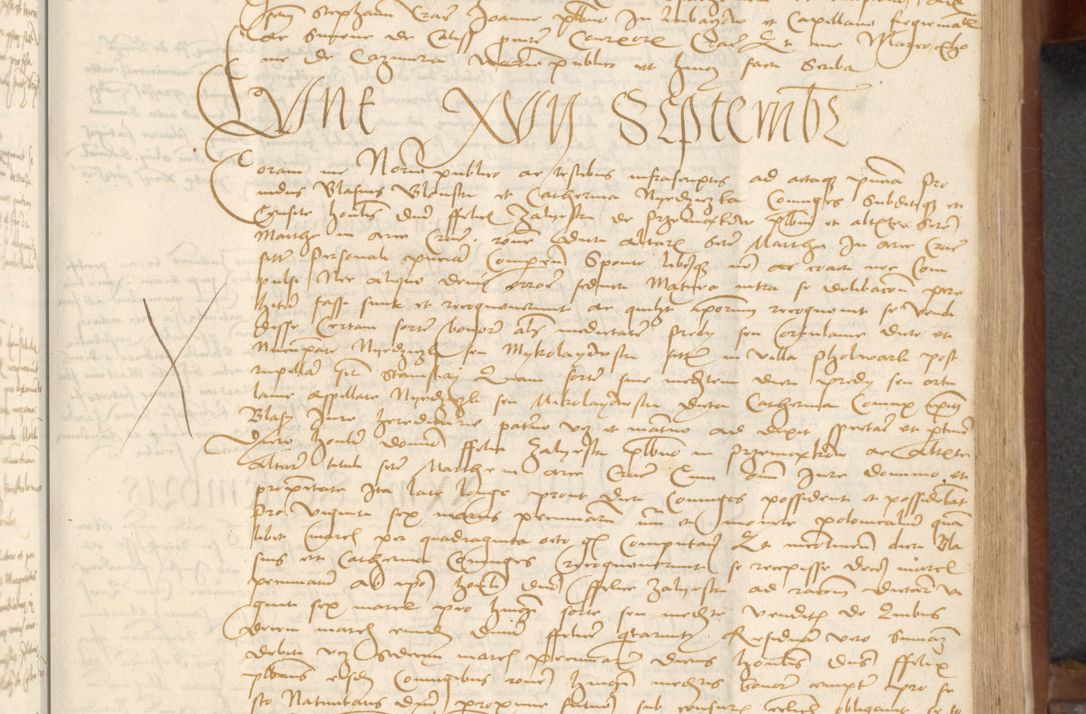 Zdjęcie nr 135 dla obiektu archiwalnego: [Acta] obligationum coram reverendo patre domino Thoma Rosnowsky canonico et offi[ciali C]racoviensi generali [a]d annum Domini 1514, [ind]itione secunda, pontificatus sanctissimi in Christo patris domini nostro domini Leonis divina providencia pape decimi moderni. Anno sue sanctitatis aduc ad 19 Marcii [...] primo secundis fatibus et felici sidere suum per manu Bronislaidis telluris Ursonici recipiunt et dii faveant ceptis