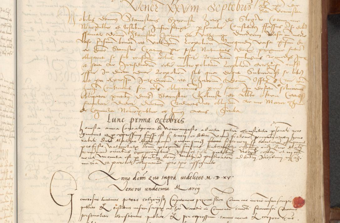 Zdjęcie nr 137 dla obiektu archiwalnego: [Acta] obligationum coram reverendo patre domino Thoma Rosnowsky canonico et offi[ciali C]racoviensi generali [a]d annum Domini 1514, [ind]itione secunda, pontificatus sanctissimi in Christo patris domini nostro domini Leonis divina providencia pape decimi moderni. Anno sue sanctitatis aduc ad 19 Marcii [...] primo secundis fatibus et felici sidere suum per manu Bronislaidis telluris Ursonici recipiunt et dii faveant ceptis