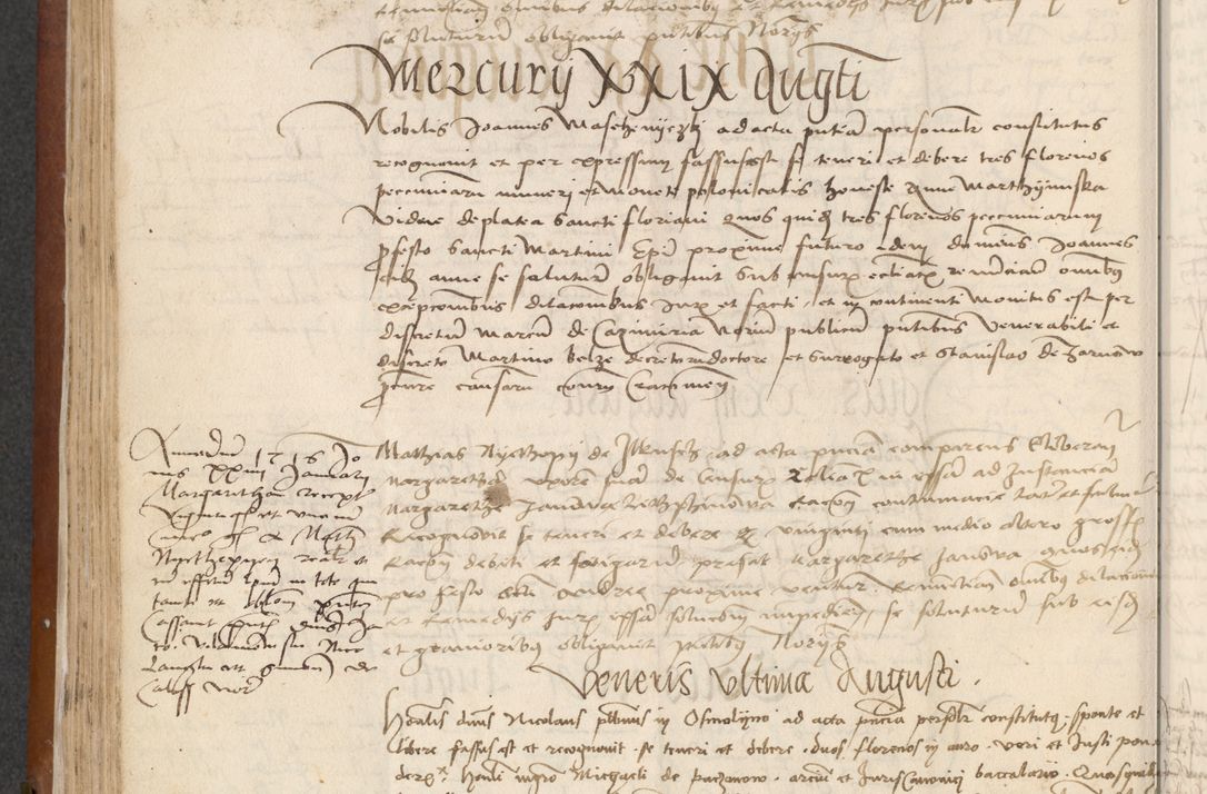 Zdjęcie nr 132 dla obiektu archiwalnego: [Acta] obligationum coram reverendo patre domino Thoma Rosnowsky canonico et offi[ciali C]racoviensi generali [a]d annum Domini 1514, [ind]itione secunda, pontificatus sanctissimi in Christo patris domini nostro domini Leonis divina providencia pape decimi moderni. Anno sue sanctitatis aduc ad 19 Marcii [...] primo secundis fatibus et felici sidere suum per manu Bronislaidis telluris Ursonici recipiunt et dii faveant ceptis