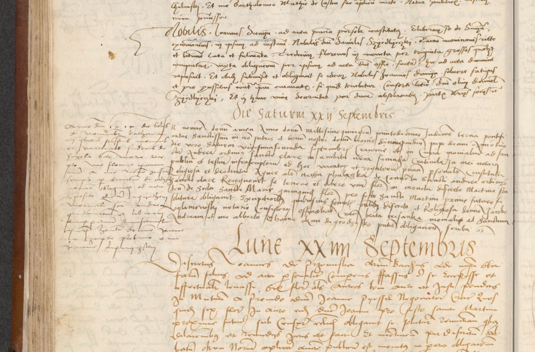 Zdjęcie nr 136 dla obiektu archiwalnego: [Acta] obligationum coram reverendo patre domino Thoma Rosnowsky canonico et offi[ciali C]racoviensi generali [a]d annum Domini 1514, [ind]itione secunda, pontificatus sanctissimi in Christo patris domini nostro domini Leonis divina providencia pape decimi moderni. Anno sue sanctitatis aduc ad 19 Marcii [...] primo secundis fatibus et felici sidere suum per manu Bronislaidis telluris Ursonici recipiunt et dii faveant ceptis