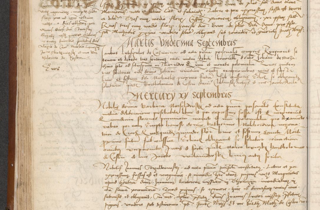 Zdjęcie nr 134 dla obiektu archiwalnego: [Acta] obligationum coram reverendo patre domino Thoma Rosnowsky canonico et offi[ciali C]racoviensi generali [a]d annum Domini 1514, [ind]itione secunda, pontificatus sanctissimi in Christo patris domini nostro domini Leonis divina providencia pape decimi moderni. Anno sue sanctitatis aduc ad 19 Marcii [...] primo secundis fatibus et felici sidere suum per manu Bronislaidis telluris Ursonici recipiunt et dii faveant ceptis
