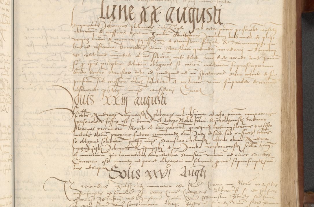 Zdjęcie nr 131 dla obiektu archiwalnego: [Acta] obligationum coram reverendo patre domino Thoma Rosnowsky canonico et offi[ciali C]racoviensi generali [a]d annum Domini 1514, [ind]itione secunda, pontificatus sanctissimi in Christo patris domini nostro domini Leonis divina providencia pape decimi moderni. Anno sue sanctitatis aduc ad 19 Marcii [...] primo secundis fatibus et felici sidere suum per manu Bronislaidis telluris Ursonici recipiunt et dii faveant ceptis