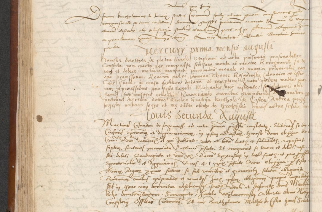 Zdjęcie nr 128 dla obiektu archiwalnego: [Acta] obligationum coram reverendo patre domino Thoma Rosnowsky canonico et offi[ciali C]racoviensi generali [a]d annum Domini 1514, [ind]itione secunda, pontificatus sanctissimi in Christo patris domini nostro domini Leonis divina providencia pape decimi moderni. Anno sue sanctitatis aduc ad 19 Marcii [...] primo secundis fatibus et felici sidere suum per manu Bronislaidis telluris Ursonici recipiunt et dii faveant ceptis