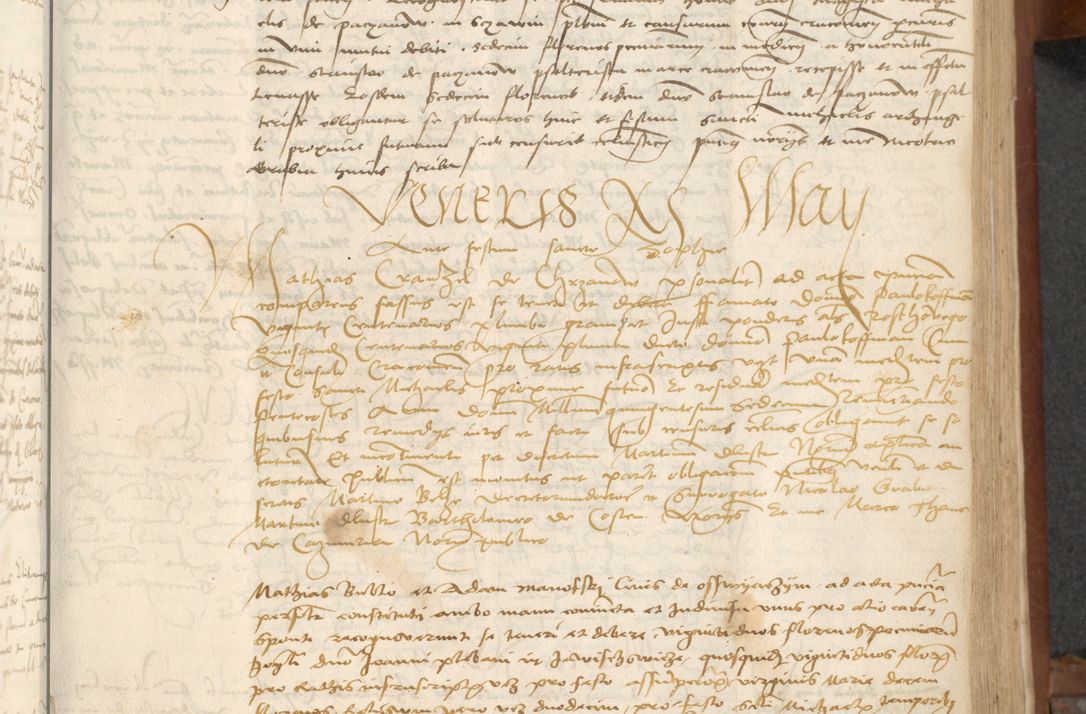 Zdjęcie nr 113 dla obiektu archiwalnego: [Acta] obligationum coram reverendo patre domino Thoma Rosnowsky canonico et offi[ciali C]racoviensi generali [a]d annum Domini 1514, [ind]itione secunda, pontificatus sanctissimi in Christo patris domini nostro domini Leonis divina providencia pape decimi moderni. Anno sue sanctitatis aduc ad 19 Marcii [...] primo secundis fatibus et felici sidere suum per manu Bronislaidis telluris Ursonici recipiunt et dii faveant ceptis