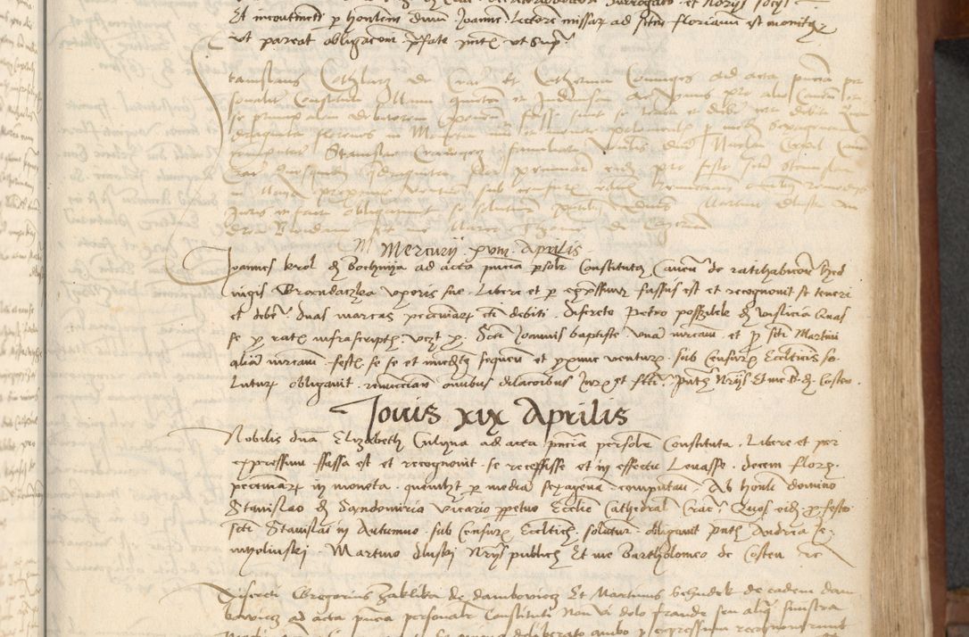 Zdjęcie nr 109 dla obiektu archiwalnego: [Acta] obligationum coram reverendo patre domino Thoma Rosnowsky canonico et offi[ciali C]racoviensi generali [a]d annum Domini 1514, [ind]itione secunda, pontificatus sanctissimi in Christo patris domini nostro domini Leonis divina providencia pape decimi moderni. Anno sue sanctitatis aduc ad 19 Marcii [...] primo secundis fatibus et felici sidere suum per manu Bronislaidis telluris Ursonici recipiunt et dii faveant ceptis