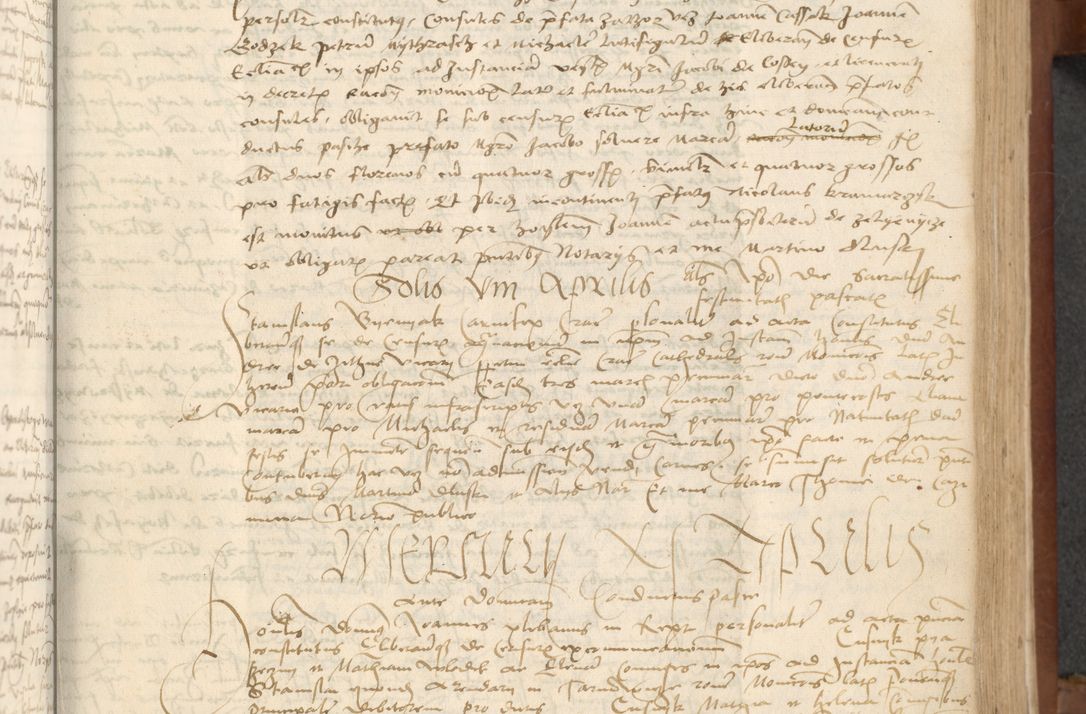Zdjęcie nr 107 dla obiektu archiwalnego: [Acta] obligationum coram reverendo patre domino Thoma Rosnowsky canonico et offi[ciali C]racoviensi generali [a]d annum Domini 1514, [ind]itione secunda, pontificatus sanctissimi in Christo patris domini nostro domini Leonis divina providencia pape decimi moderni. Anno sue sanctitatis aduc ad 19 Marcii [...] primo secundis fatibus et felici sidere suum per manu Bronislaidis telluris Ursonici recipiunt et dii faveant ceptis