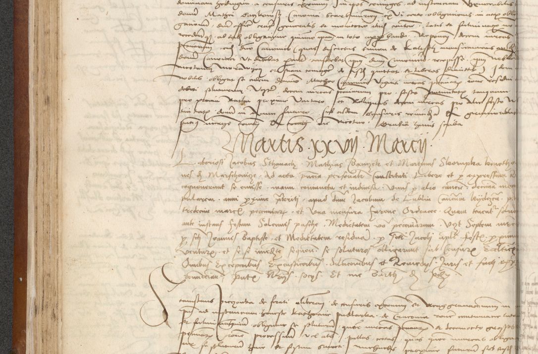 Zdjęcie nr 102 dla obiektu archiwalnego: [Acta] obligationum coram reverendo patre domino Thoma Rosnowsky canonico et offi[ciali C]racoviensi generali [a]d annum Domini 1514, [ind]itione secunda, pontificatus sanctissimi in Christo patris domini nostro domini Leonis divina providencia pape decimi moderni. Anno sue sanctitatis aduc ad 19 Marcii [...] primo secundis fatibus et felici sidere suum per manu Bronislaidis telluris Ursonici recipiunt et dii faveant ceptis