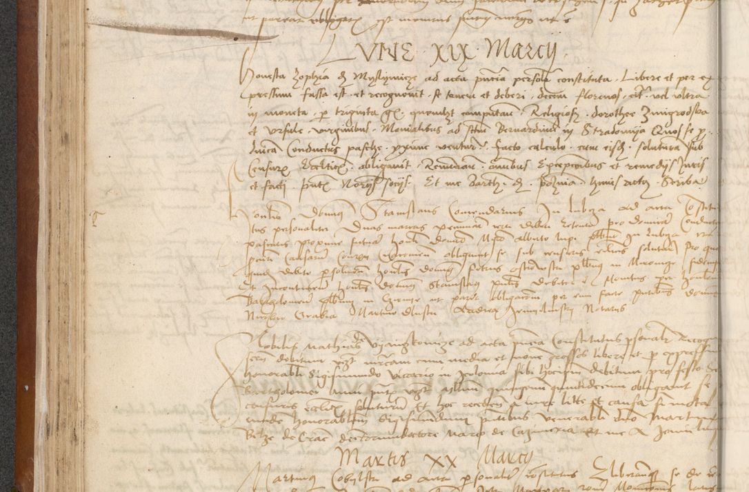 Zdjęcie nr 98 dla obiektu archiwalnego: [Acta] obligationum coram reverendo patre domino Thoma Rosnowsky canonico et offi[ciali C]racoviensi generali [a]d annum Domini 1514, [ind]itione secunda, pontificatus sanctissimi in Christo patris domini nostro domini Leonis divina providencia pape decimi moderni. Anno sue sanctitatis aduc ad 19 Marcii [...] primo secundis fatibus et felici sidere suum per manu Bronislaidis telluris Ursonici recipiunt et dii faveant ceptis