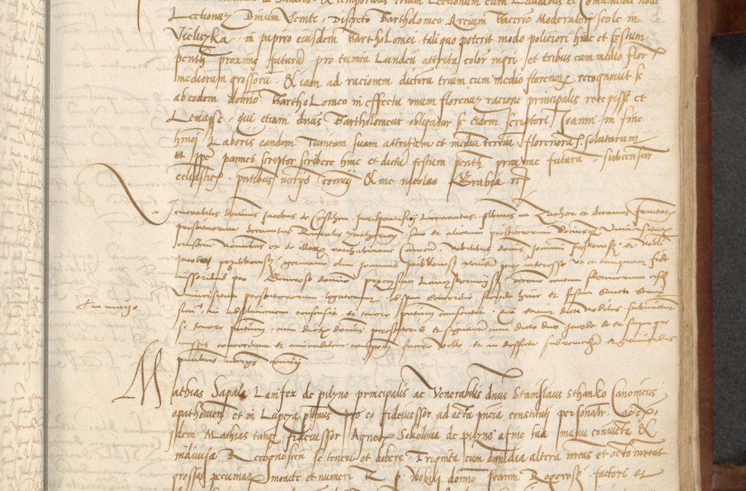 Zdjęcie nr 95 dla obiektu archiwalnego: [Acta] obligationum coram reverendo patre domino Thoma Rosnowsky canonico et offi[ciali C]racoviensi generali [a]d annum Domini 1514, [ind]itione secunda, pontificatus sanctissimi in Christo patris domini nostro domini Leonis divina providencia pape decimi moderni. Anno sue sanctitatis aduc ad 19 Marcii [...] primo secundis fatibus et felici sidere suum per manu Bronislaidis telluris Ursonici recipiunt et dii faveant ceptis