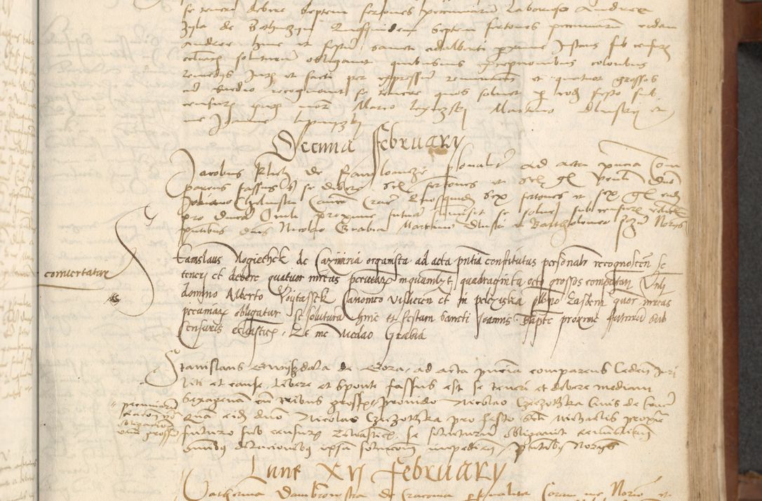Zdjęcie nr 87 dla obiektu archiwalnego: [Acta] obligationum coram reverendo patre domino Thoma Rosnowsky canonico et offi[ciali C]racoviensi generali [a]d annum Domini 1514, [ind]itione secunda, pontificatus sanctissimi in Christo patris domini nostro domini Leonis divina providencia pape decimi moderni. Anno sue sanctitatis aduc ad 19 Marcii [...] primo secundis fatibus et felici sidere suum per manu Bronislaidis telluris Ursonici recipiunt et dii faveant ceptis