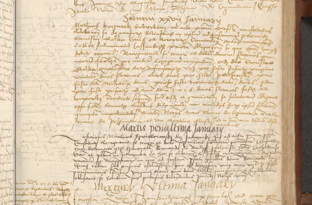 Zdjęcie nr 85 dla obiektu archiwalnego: [Acta] obligationum coram reverendo patre domino Thoma Rosnowsky canonico et offi[ciali C]racoviensi generali [a]d annum Domini 1514, [ind]itione secunda, pontificatus sanctissimi in Christo patris domini nostro domini Leonis divina providencia pape decimi moderni. Anno sue sanctitatis aduc ad 19 Marcii [...] primo secundis fatibus et felici sidere suum per manu Bronislaidis telluris Ursonici recipiunt et dii faveant ceptis