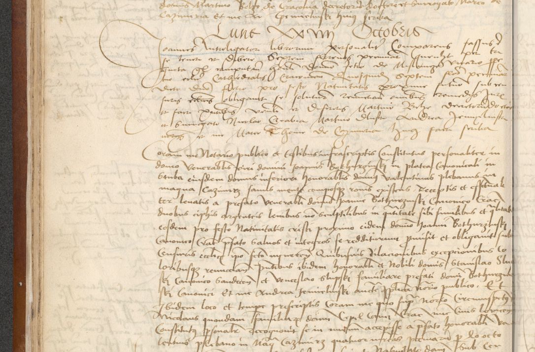 Zdjęcie nr 66 dla obiektu archiwalnego: [Acta] obligationum coram reverendo patre domino Thoma Rosnowsky canonico et offi[ciali C]racoviensi generali [a]d annum Domini 1514, [ind]itione secunda, pontificatus sanctissimi in Christo patris domini nostro domini Leonis divina providencia pape decimi moderni. Anno sue sanctitatis aduc ad 19 Marcii [...] primo secundis fatibus et felici sidere suum per manu Bronislaidis telluris Ursonici recipiunt et dii faveant ceptis