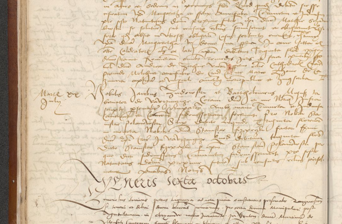 Zdjęcie nr 62 dla obiektu archiwalnego: [Acta] obligationum coram reverendo patre domino Thoma Rosnowsky canonico et offi[ciali C]racoviensi generali [a]d annum Domini 1514, [ind]itione secunda, pontificatus sanctissimi in Christo patris domini nostro domini Leonis divina providencia pape decimi moderni. Anno sue sanctitatis aduc ad 19 Marcii [...] primo secundis fatibus et felici sidere suum per manu Bronislaidis telluris Ursonici recipiunt et dii faveant ceptis