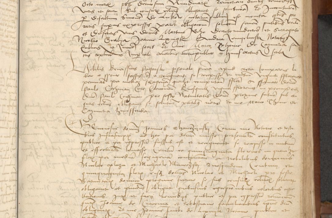 Zdjęcie nr 59 dla obiektu archiwalnego: [Acta] obligationum coram reverendo patre domino Thoma Rosnowsky canonico et offi[ciali C]racoviensi generali [a]d annum Domini 1514, [ind]itione secunda, pontificatus sanctissimi in Christo patris domini nostro domini Leonis divina providencia pape decimi moderni. Anno sue sanctitatis aduc ad 19 Marcii [...] primo secundis fatibus et felici sidere suum per manu Bronislaidis telluris Ursonici recipiunt et dii faveant ceptis