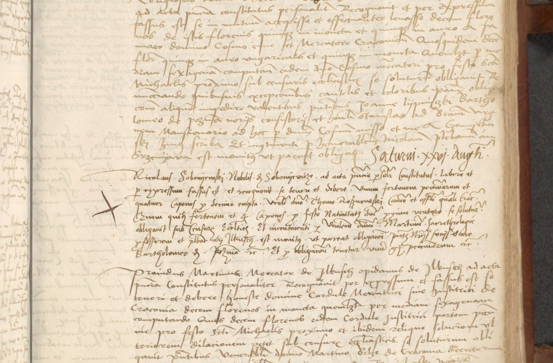 Zdjęcie nr 57 dla obiektu archiwalnego: [Acta] obligationum coram reverendo patre domino Thoma Rosnowsky canonico et offi[ciali C]racoviensi generali [a]d annum Domini 1514, [ind]itione secunda, pontificatus sanctissimi in Christo patris domini nostro domini Leonis divina providencia pape decimi moderni. Anno sue sanctitatis aduc ad 19 Marcii [...] primo secundis fatibus et felici sidere suum per manu Bronislaidis telluris Ursonici recipiunt et dii faveant ceptis