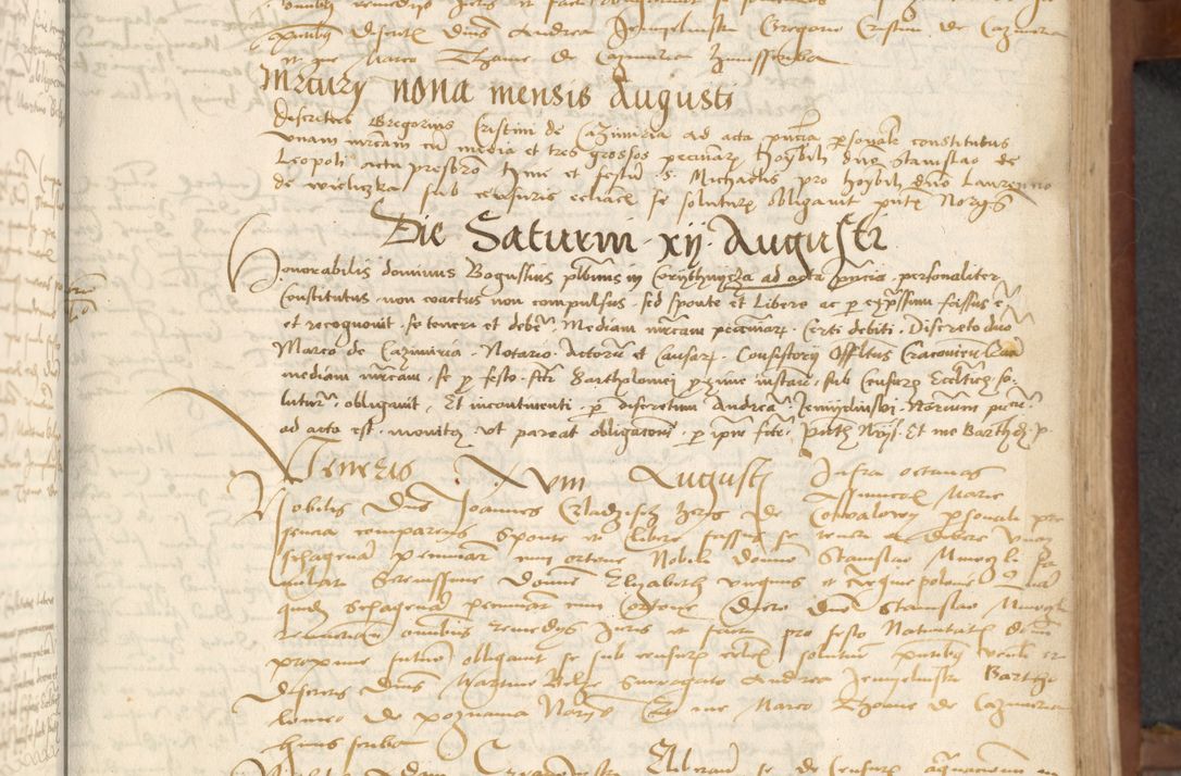Zdjęcie nr 55 dla obiektu archiwalnego: [Acta] obligationum coram reverendo patre domino Thoma Rosnowsky canonico et offi[ciali C]racoviensi generali [a]d annum Domini 1514, [ind]itione secunda, pontificatus sanctissimi in Christo patris domini nostro domini Leonis divina providencia pape decimi moderni. Anno sue sanctitatis aduc ad 19 Marcii [...] primo secundis fatibus et felici sidere suum per manu Bronislaidis telluris Ursonici recipiunt et dii faveant ceptis