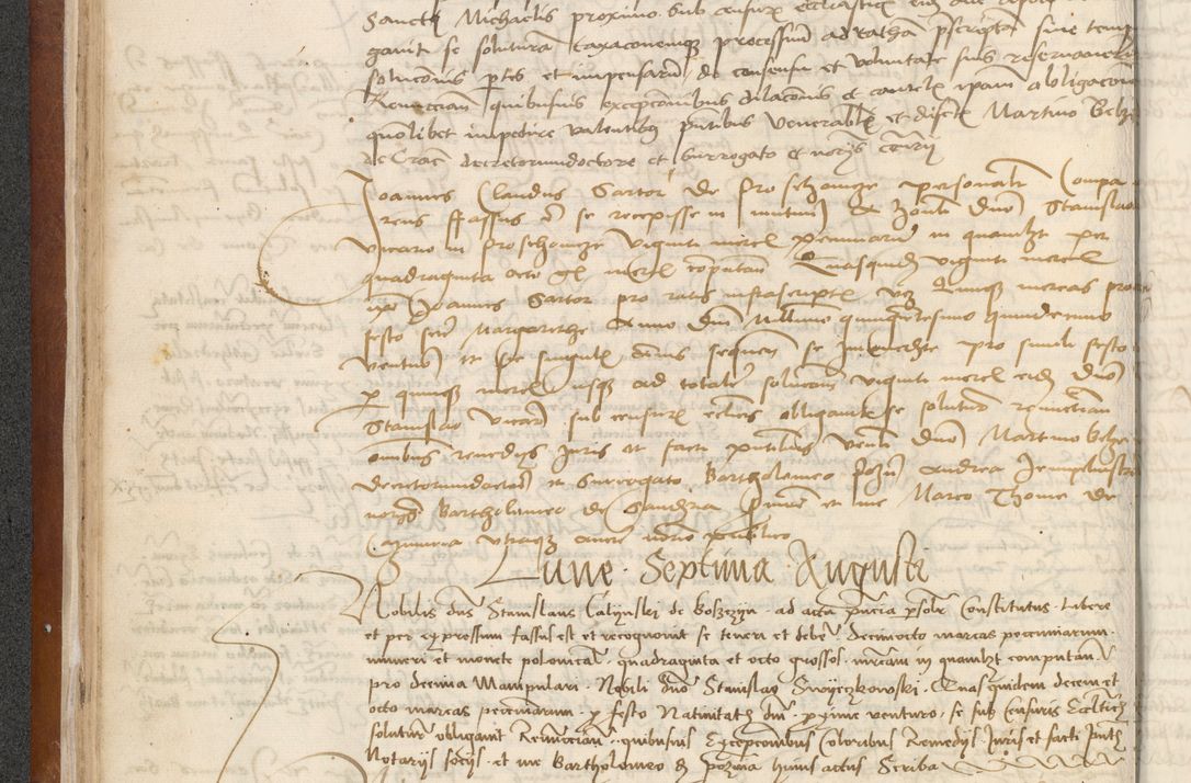Zdjęcie nr 54 dla obiektu archiwalnego: [Acta] obligationum coram reverendo patre domino Thoma Rosnowsky canonico et offi[ciali C]racoviensi generali [a]d annum Domini 1514, [ind]itione secunda, pontificatus sanctissimi in Christo patris domini nostro domini Leonis divina providencia pape decimi moderni. Anno sue sanctitatis aduc ad 19 Marcii [...] primo secundis fatibus et felici sidere suum per manu Bronislaidis telluris Ursonici recipiunt et dii faveant ceptis