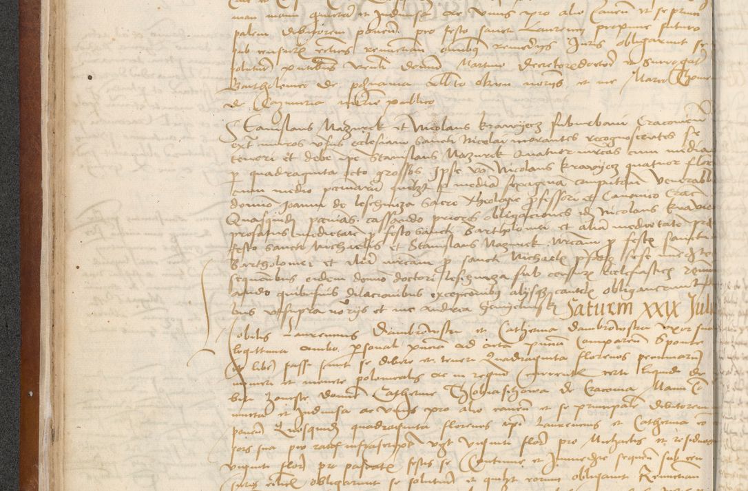 Zdjęcie nr 52 dla obiektu archiwalnego: [Acta] obligationum coram reverendo patre domino Thoma Rosnowsky canonico et offi[ciali C]racoviensi generali [a]d annum Domini 1514, [ind]itione secunda, pontificatus sanctissimi in Christo patris domini nostro domini Leonis divina providencia pape decimi moderni. Anno sue sanctitatis aduc ad 19 Marcii [...] primo secundis fatibus et felici sidere suum per manu Bronislaidis telluris Ursonici recipiunt et dii faveant ceptis