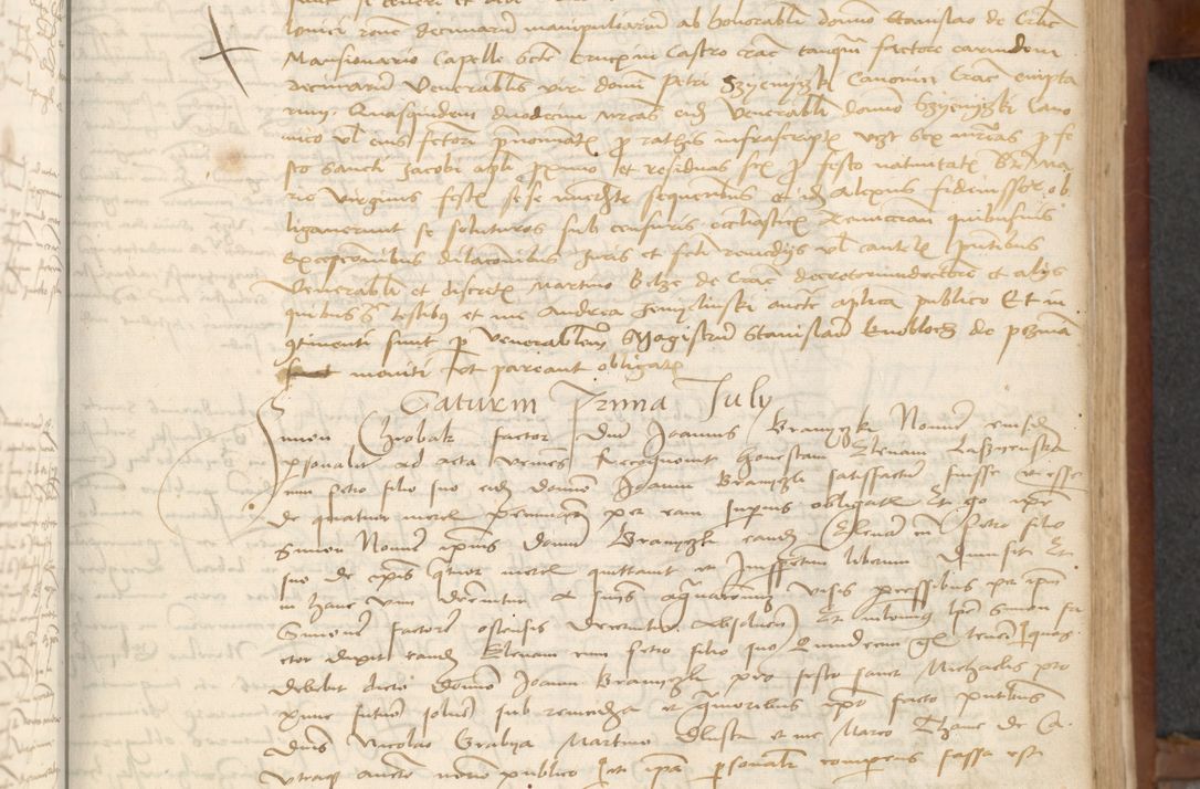Zdjęcie nr 47 dla obiektu archiwalnego: [Acta] obligationum coram reverendo patre domino Thoma Rosnowsky canonico et offi[ciali C]racoviensi generali [a]d annum Domini 1514, [ind]itione secunda, pontificatus sanctissimi in Christo patris domini nostro domini Leonis divina providencia pape decimi moderni. Anno sue sanctitatis aduc ad 19 Marcii [...] primo secundis fatibus et felici sidere suum per manu Bronislaidis telluris Ursonici recipiunt et dii faveant ceptis