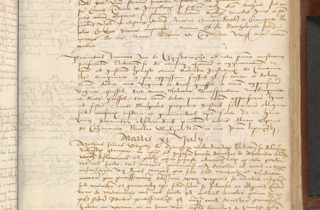 Zdjęcie nr 49 dla obiektu archiwalnego: [Acta] obligationum coram reverendo patre domino Thoma Rosnowsky canonico et offi[ciali C]racoviensi generali [a]d annum Domini 1514, [ind]itione secunda, pontificatus sanctissimi in Christo patris domini nostro domini Leonis divina providencia pape decimi moderni. Anno sue sanctitatis aduc ad 19 Marcii [...] primo secundis fatibus et felici sidere suum per manu Bronislaidis telluris Ursonici recipiunt et dii faveant ceptis