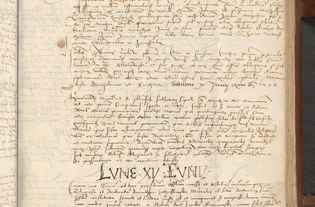 Zdjęcie nr 43 dla obiektu archiwalnego: [Acta] obligationum coram reverendo patre domino Thoma Rosnowsky canonico et offi[ciali C]racoviensi generali [a]d annum Domini 1514, [ind]itione secunda, pontificatus sanctissimi in Christo patris domini nostro domini Leonis divina providencia pape decimi moderni. Anno sue sanctitatis aduc ad 19 Marcii [...] primo secundis fatibus et felici sidere suum per manu Bronislaidis telluris Ursonici recipiunt et dii faveant ceptis