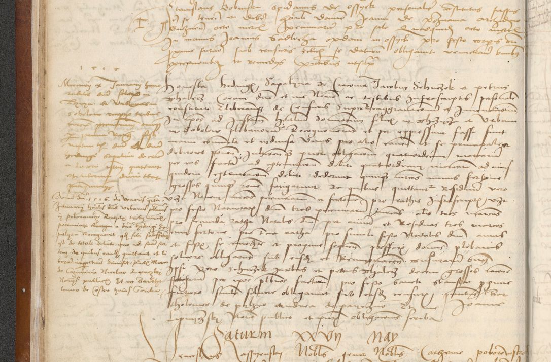 Zdjęcie nr 40 dla obiektu archiwalnego: [Acta] obligationum coram reverendo patre domino Thoma Rosnowsky canonico et offi[ciali C]racoviensi generali [a]d annum Domini 1514, [ind]itione secunda, pontificatus sanctissimi in Christo patris domini nostro domini Leonis divina providencia pape decimi moderni. Anno sue sanctitatis aduc ad 19 Marcii [...] primo secundis fatibus et felici sidere suum per manu Bronislaidis telluris Ursonici recipiunt et dii faveant ceptis