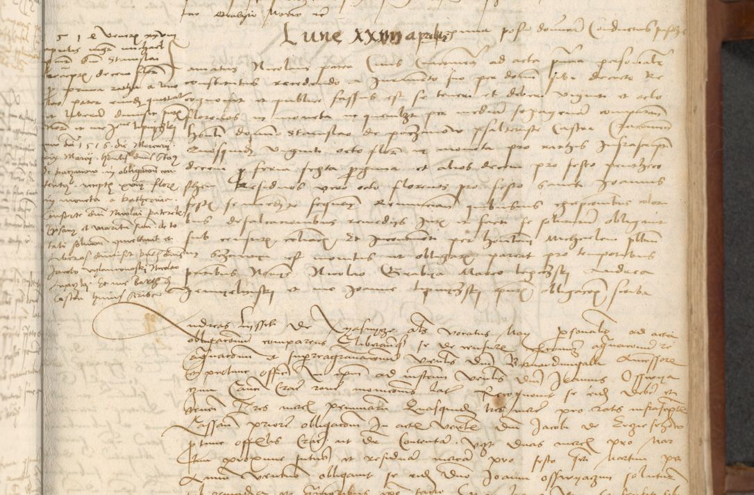 Zdjęcie nr 33 dla obiektu archiwalnego: [Acta] obligationum coram reverendo patre domino Thoma Rosnowsky canonico et offi[ciali C]racoviensi generali [a]d annum Domini 1514, [ind]itione secunda, pontificatus sanctissimi in Christo patris domini nostro domini Leonis divina providencia pape decimi moderni. Anno sue sanctitatis aduc ad 19 Marcii [...] primo secundis fatibus et felici sidere suum per manu Bronislaidis telluris Ursonici recipiunt et dii faveant ceptis