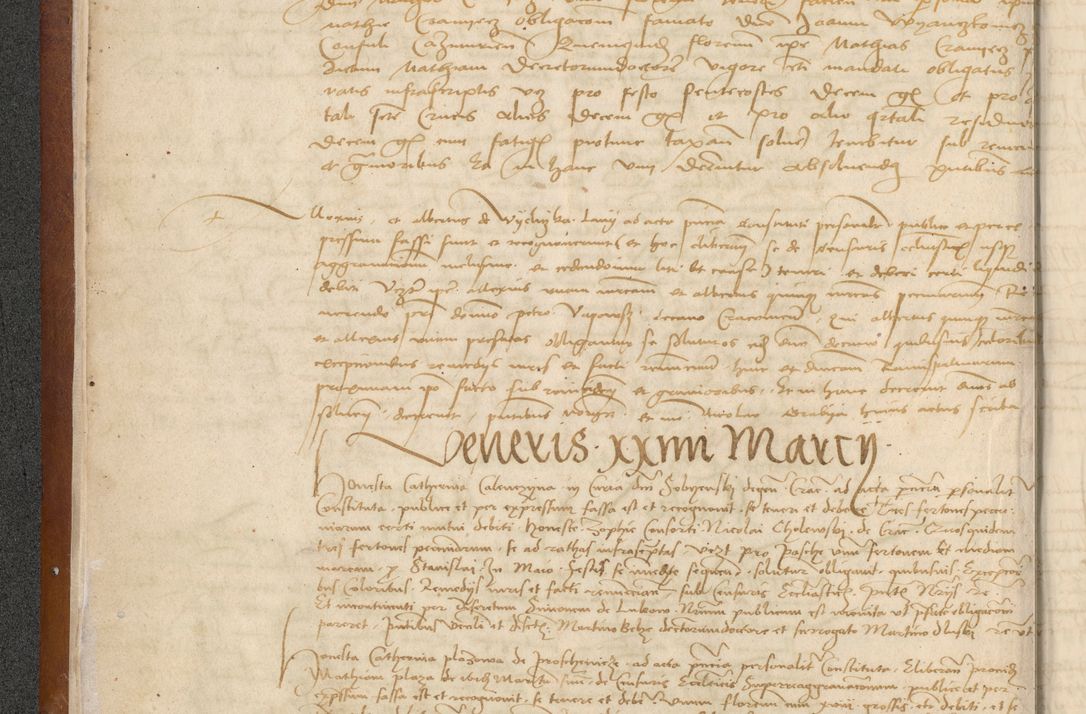 Zdjęcie nr 22 dla obiektu archiwalnego: [Acta] obligationum coram reverendo patre domino Thoma Rosnowsky canonico et offi[ciali C]racoviensi generali [a]d annum Domini 1514, [ind]itione secunda, pontificatus sanctissimi in Christo patris domini nostro domini Leonis divina providencia pape decimi moderni. Anno sue sanctitatis aduc ad 19 Marcii [...] primo secundis fatibus et felici sidere suum per manu Bronislaidis telluris Ursonici recipiunt et dii faveant ceptis