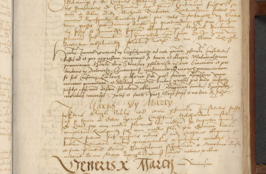 Zdjęcie nr 19 dla obiektu archiwalnego: [Acta] obligationum coram reverendo patre domino Thoma Rosnowsky canonico et offi[ciali C]racoviensi generali [a]d annum Domini 1514, [ind]itione secunda, pontificatus sanctissimi in Christo patris domini nostro domini Leonis divina providencia pape decimi moderni. Anno sue sanctitatis aduc ad 19 Marcii [...] primo secundis fatibus et felici sidere suum per manu Bronislaidis telluris Ursonici recipiunt et dii faveant ceptis