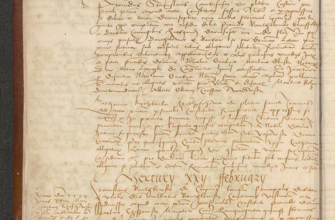 Zdjęcie nr 16 dla obiektu archiwalnego: [Acta] obligationum coram reverendo patre domino Thoma Rosnowsky canonico et offi[ciali C]racoviensi generali [a]d annum Domini 1514, [ind]itione secunda, pontificatus sanctissimi in Christo patris domini nostro domini Leonis divina providencia pape decimi moderni. Anno sue sanctitatis aduc ad 19 Marcii [...] primo secundis fatibus et felici sidere suum per manu Bronislaidis telluris Ursonici recipiunt et dii faveant ceptis