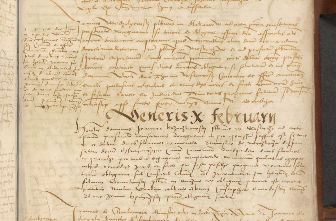 Zdjęcie nr 13 dla obiektu archiwalnego: [Acta] obligationum coram reverendo patre domino Thoma Rosnowsky canonico et offi[ciali C]racoviensi generali [a]d annum Domini 1514, [ind]itione secunda, pontificatus sanctissimi in Christo patris domini nostro domini Leonis divina providencia pape decimi moderni. Anno sue sanctitatis aduc ad 19 Marcii [...] primo secundis fatibus et felici sidere suum per manu Bronislaidis telluris Ursonici recipiunt et dii faveant ceptis