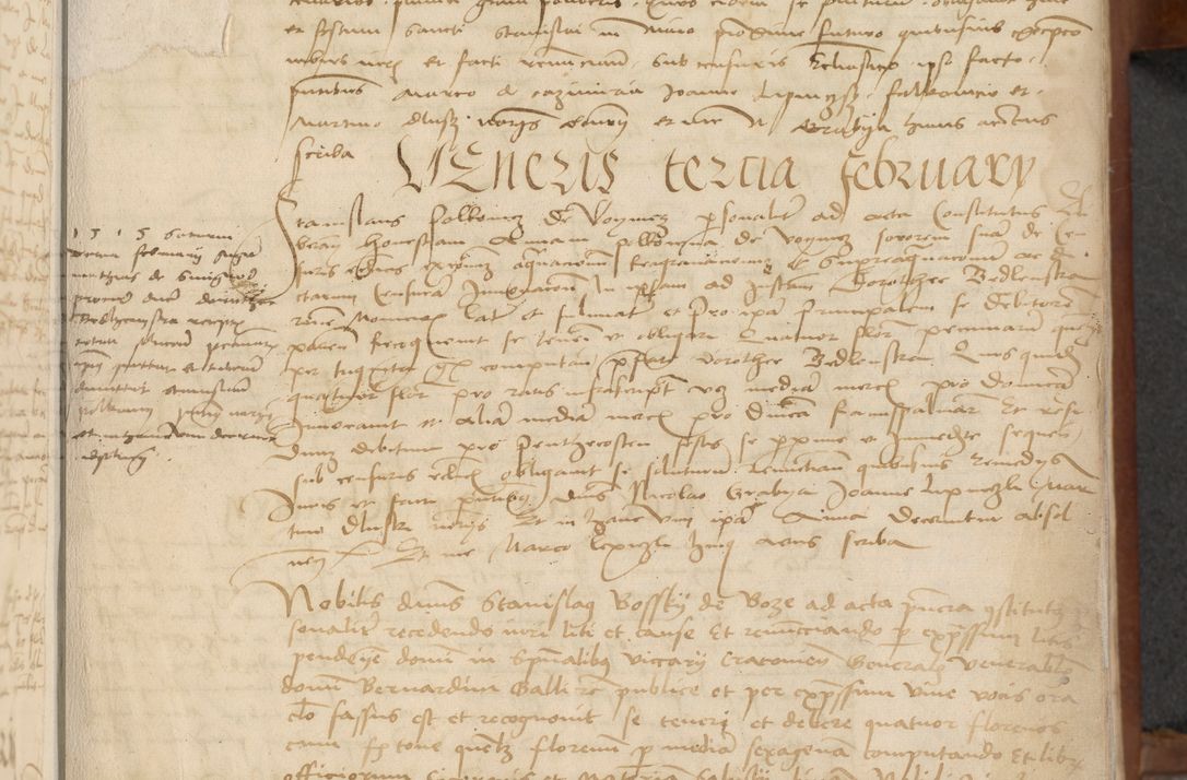 Zdjęcie nr 11 dla obiektu archiwalnego: [Acta] obligationum coram reverendo patre domino Thoma Rosnowsky canonico et offi[ciali C]racoviensi generali [a]d annum Domini 1514, [ind]itione secunda, pontificatus sanctissimi in Christo patris domini nostro domini Leonis divina providencia pape decimi moderni. Anno sue sanctitatis aduc ad 19 Marcii [...] primo secundis fatibus et felici sidere suum per manu Bronislaidis telluris Ursonici recipiunt et dii faveant ceptis