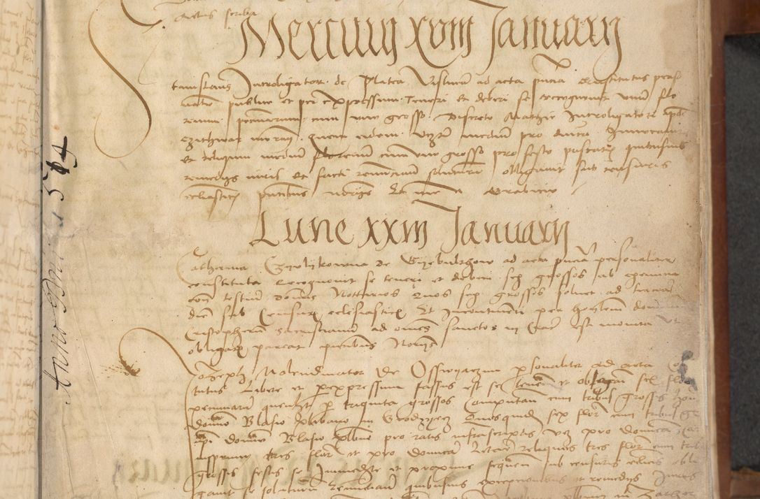 Zdjęcie nr 9 dla obiektu archiwalnego: [Acta] obligationum coram reverendo patre domino Thoma Rosnowsky canonico et offi[ciali C]racoviensi generali [a]d annum Domini 1514, [ind]itione secunda, pontificatus sanctissimi in Christo patris domini nostro domini Leonis divina providencia pape decimi moderni. Anno sue sanctitatis aduc ad 19 Marcii [...] primo secundis fatibus et felici sidere suum per manu Bronislaidis telluris Ursonici recipiunt et dii faveant ceptis